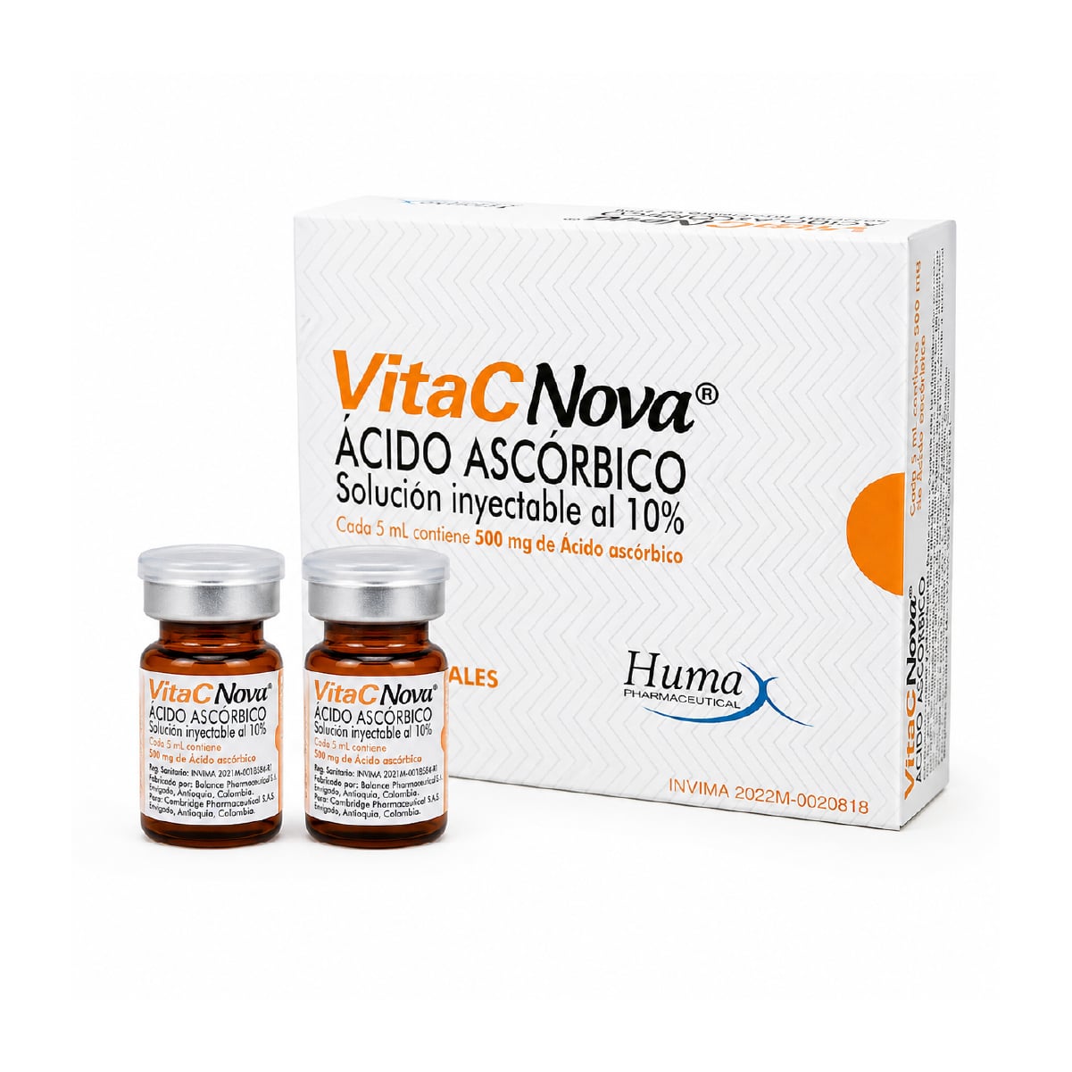 VITACNOVA (ÁCIDO ASCÓRBICO) SLN INY 500 mg/5mL CAJA X 25 VIAL