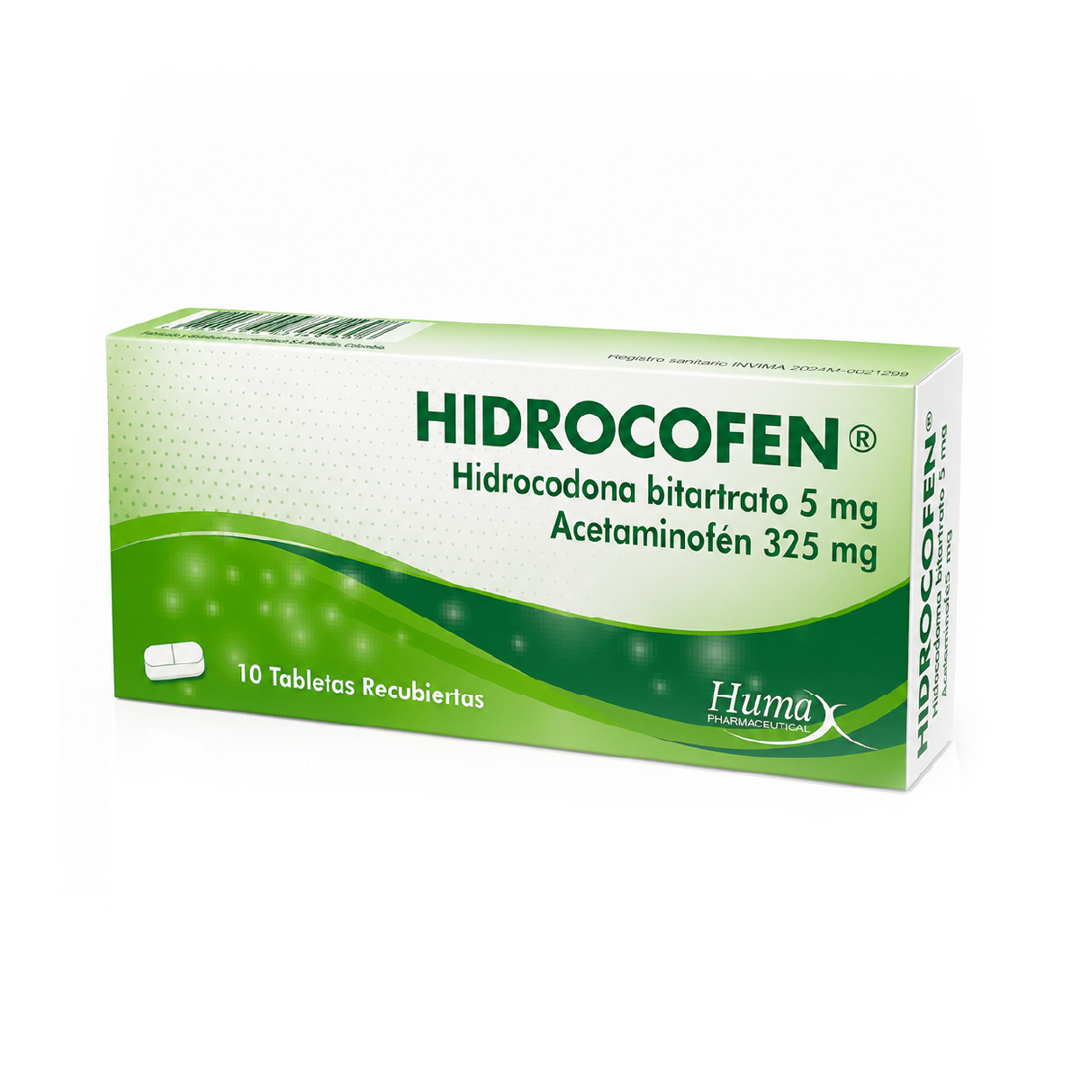 HIDROCOFEN (HIDROCODONA + ACETAMINOFEN) 5MG + 325MG CAJA X 10 TAB